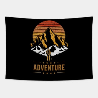 Vintage Mountain Range Hiking Adventure Retro Sunset Design Tapestry