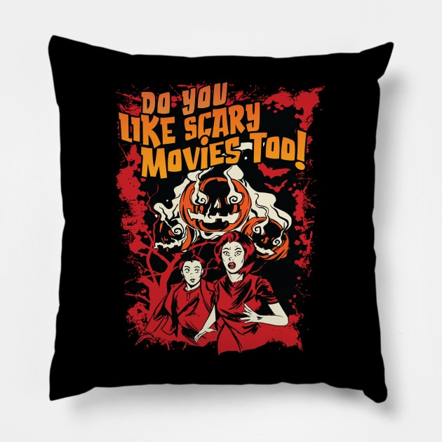 Do you like Scary Movies too! Vintage Graphic Pillow by Graphic Duster