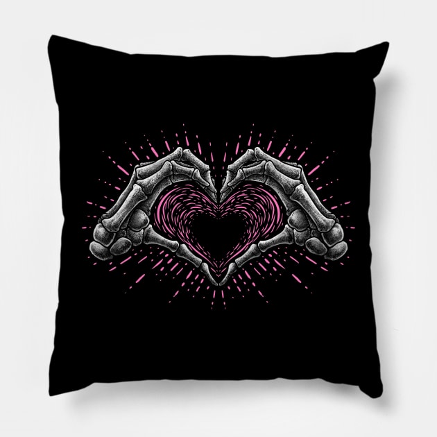 Skeleton Heart Hand Sign Pillow by LillyRise