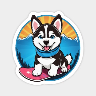 Majestic Husky Snowboarder Magnet