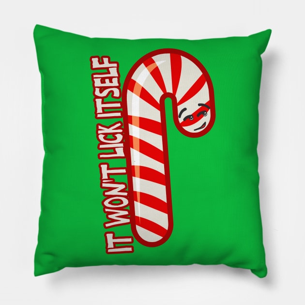 It won't lick itself candycane Pillow by rachybattlebot