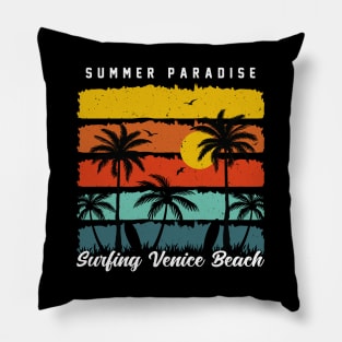 Sunset Vintage Beach Wave Vacation Summer Surfing Paradise Pillow