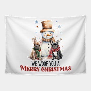 French Bulldog We Woof You A Merry Christmas Tapestry