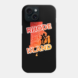 Colorful mandala art map of Rhode Island with text in red and orange Phone Case