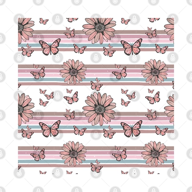 Retro Daisies floral pattern design with butterflies by Mastilo Designs