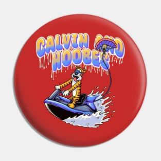 funny calvin and hobbes boarded the airboat Pin