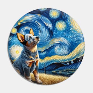 Starry Australian Cattle Dog Portrait - Dog Portrait Pin