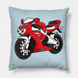 Cute red sports motorcycle cartoon Pillow