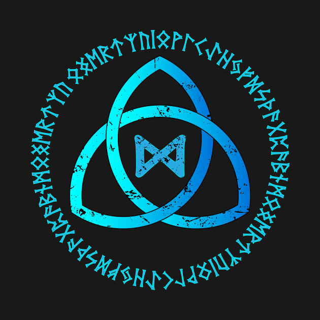 Neonic blue Nordic rune circle and Dagaz rune by opooqodesign