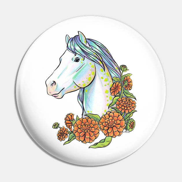 Opal Horse with Calendula Pin by lizstaley