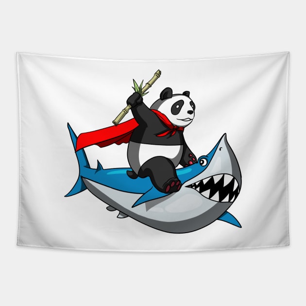 Panda Bear Riding Shark Tapestry by underheaven