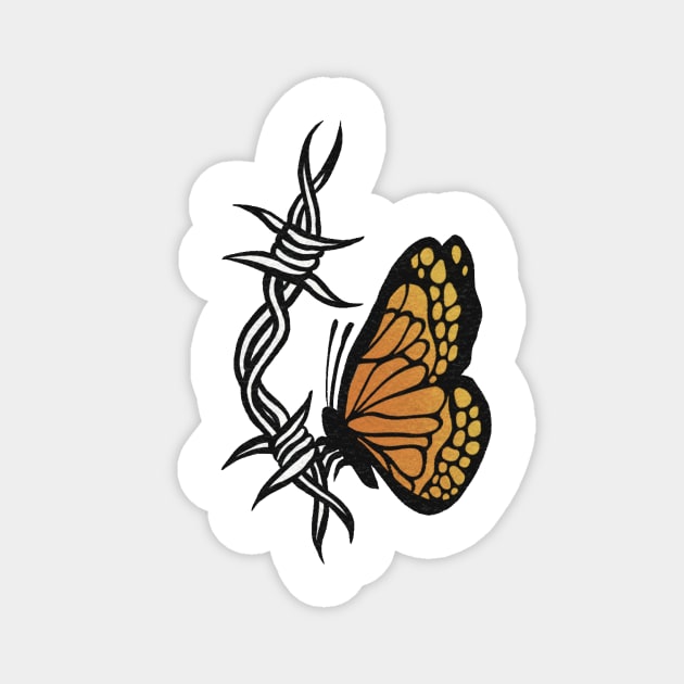 BARBED WIRE MONARCH BUTTERFLY Magnet by DXTROSE