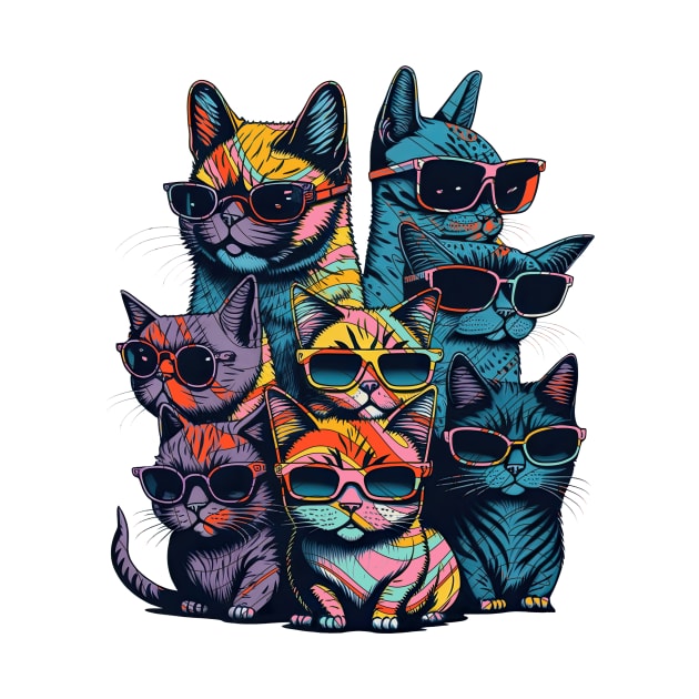 Psychedelic Cats in Glasses by ArtMichalS