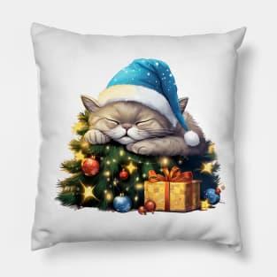 Lazy British Shorthair Cat At Christmas Pillow