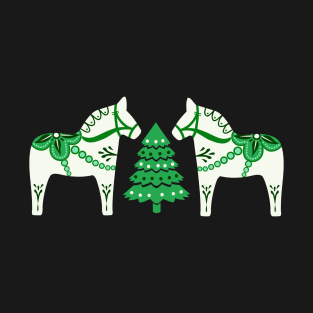 Christmas Dala Horse in green T-Shirt