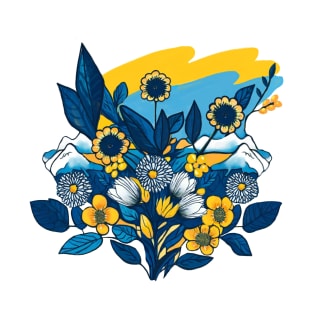 Ukrainnian flag with flowers T-Shirt