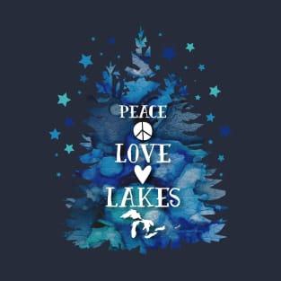 Great Lakes - Peace Love Lakes Heart and Starry Night Original Art T-Shirt