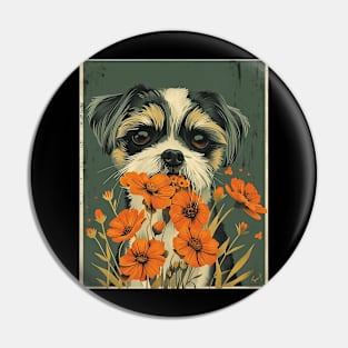 Shih Tzu Dog Flowers Photo Art Design For Dog Onwer Pin