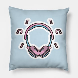 Headphone Device with Music Notes Sticker vector illustration. Sports and recreation or technology object icon concept. Headphones for gamers, music concept sticker design with shadow. Pillow