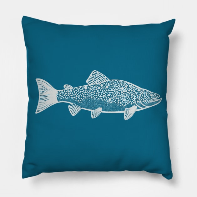 Brown Trout - detailed hand drawn freshwater fish design Pillow by Green Paladin