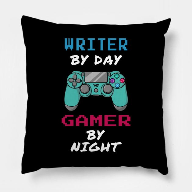 Writer By Day Gamer By Night Pillow by jeric020290