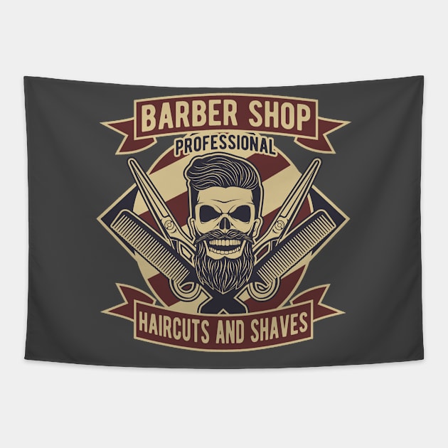 Skull Barber Tapestry by beanbeardy