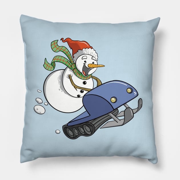 Snowman on Snowmobile Pillow by Narwhal-Scribbles