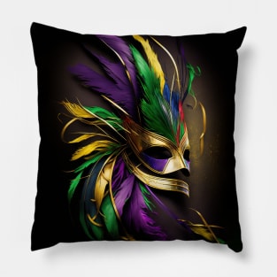 Elegant Feathered Mardis Gras Mask Pillow