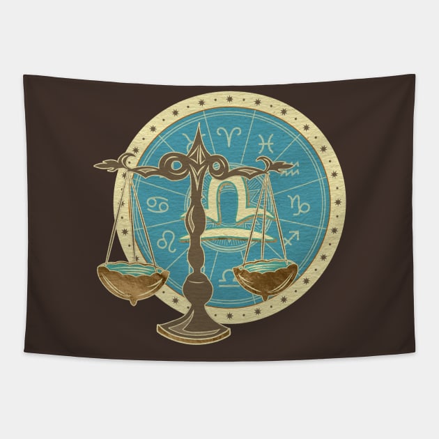 Vintage Libra Zodiac art Tapestry by Nartissima