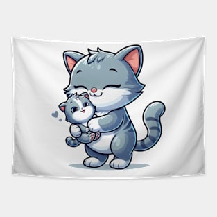 mother cat holding kitten Tapestry