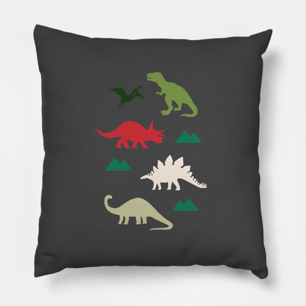 Dinosaurs Ready for Christmas Pillow by latheandquill