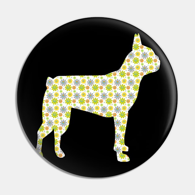 Boston Terrier Floral Gift Silhouette Dog Breed Pin by familycuteycom