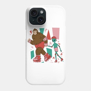 Funny Bigfoot And Alien Skating Roller Skate Phone Case