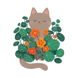 Orange Flower Cat T-Shirt