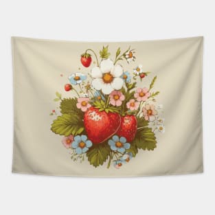 Strawberries and Flowers Cottagecore Tapestry