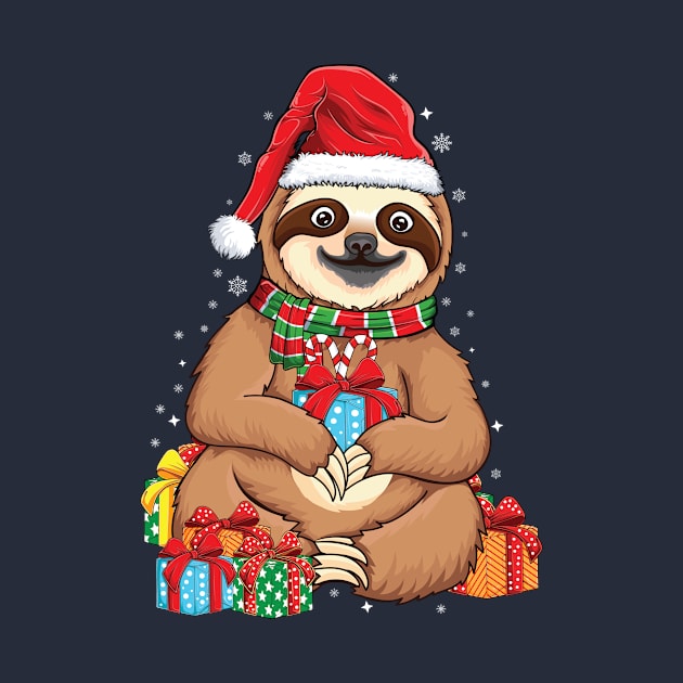 Merry Slothmas Christmas sloth pajamas Santa hat slow ho ho Xmas sloth by UNXart