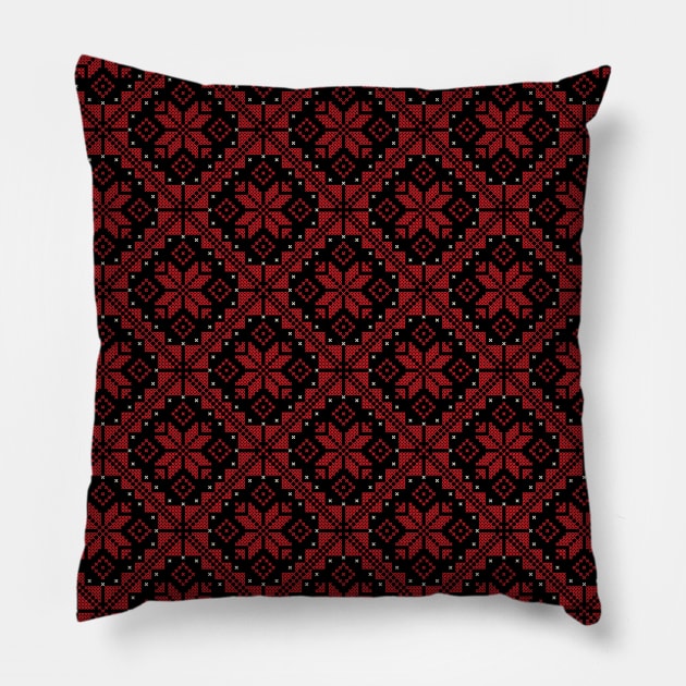 Palestinian Jordanian Traditional Tatreez Cross Stitch Embroidery Art Pattern #12-red - crm Pillow by QualiTshirt