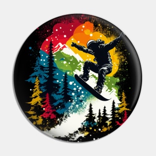 Snowboarding Snowboarder with Mountains Trees Pin