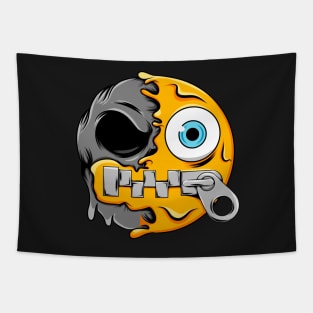 Zipper-Mouth Zombie Emoji Tapestry