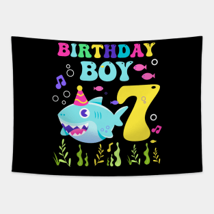 7th Birthday Boy Shark Tee 7th birthday Shark Gift 7 years old birthday boy Shark Birthday Boy Tee copy Tapestry