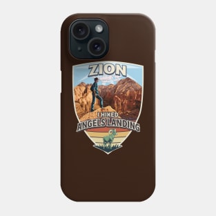 Zion National Park I Hiked Angels Landing with Hiker and Bighorn Sheep Phone Case