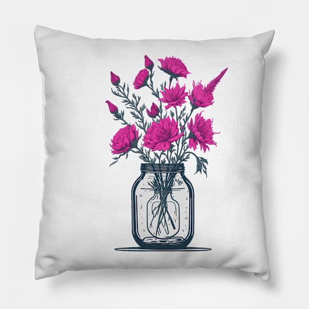 blooming Flowers in a Mason Jar Pillow by Yolanda.Kafatos