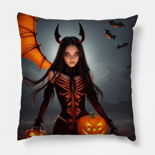 Halloween atmosphere and dark sky with pretty girl Pillow