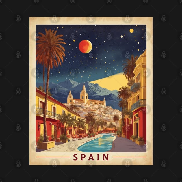 Costa del Sol Beach Starry Night Spain Travel Tourism Retro Vintage by TravelersGems