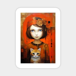Girl and Cat 9 Magnet
