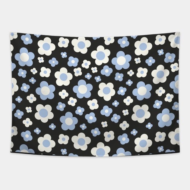 black and blue groovy retro y2k 2000s big pastel flower power 1960s 60s 70s danish aesthetics coconut girl ditsy daisies Tapestry by blomastudios