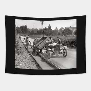 Road Crew at Work, 1925. Vintage Photo Tapestry