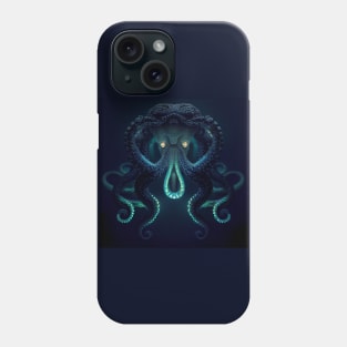 Sea Monster Turquoise, dark navy background Phone Case