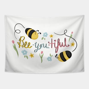 Bee-you-tiful Positivity Spring Hand Drawn Quote Digital Illustration Tapestry