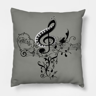 Music, decorative clef with piano and key notes Pillow